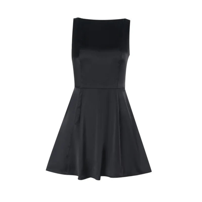 שמלת מיני משי סאטן בגזרת A גב פתוח בעיטור פפיון - ELLIE