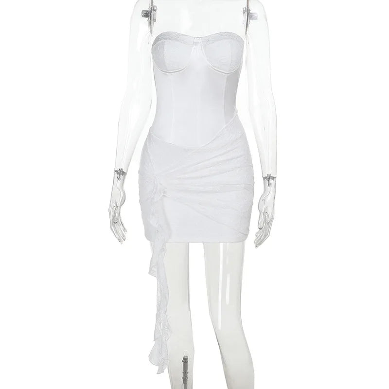 שמלת מיני סטרפלס בעיטור תחרה - מריאן