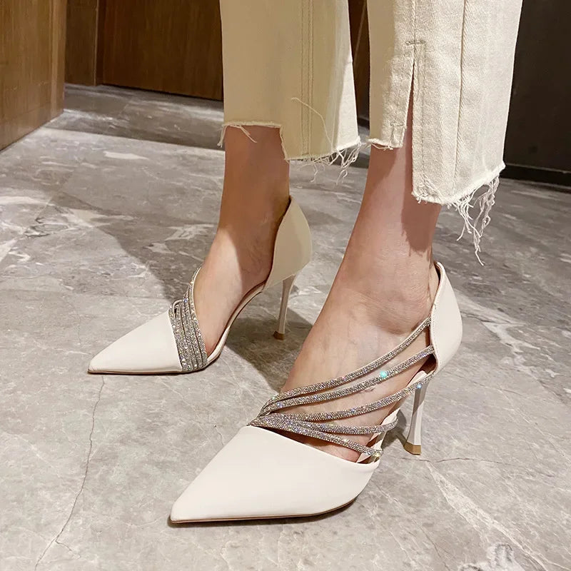 Suede Fabric Pointed Heel Shoes with Sparkling Sequin Design - Alior