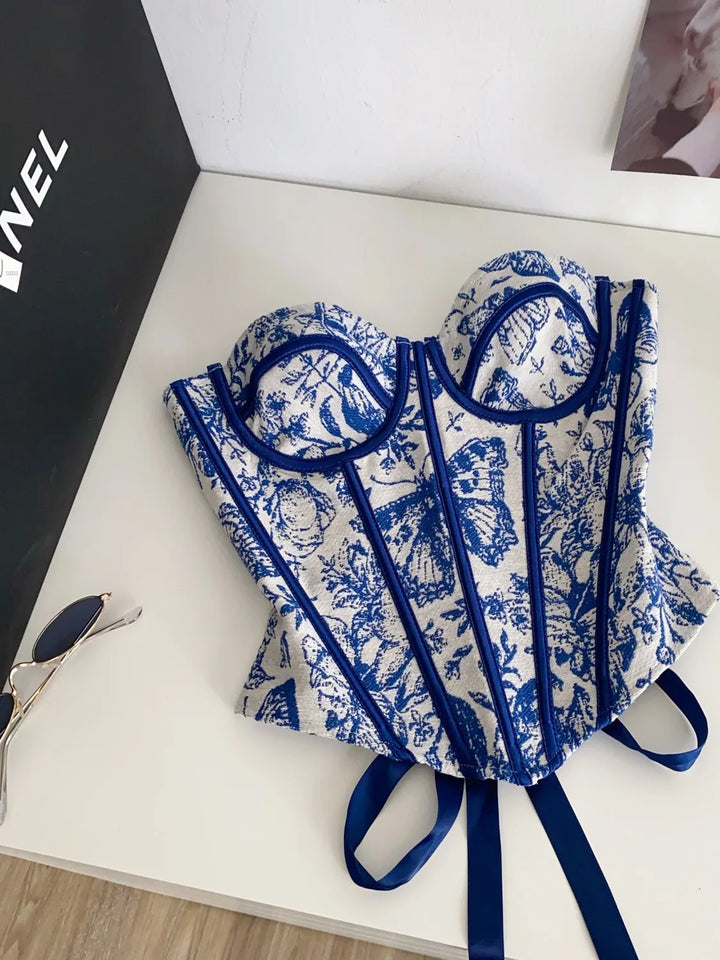 Corset with flower and butterfly design
