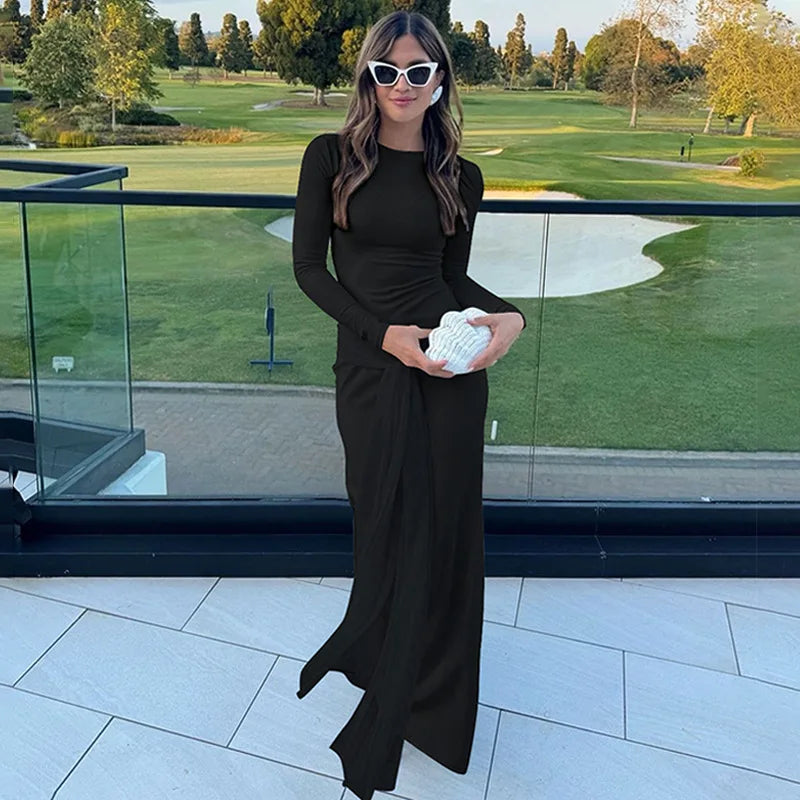 שמלת מקסי צנועה בעיצוב קשירה - מייפל