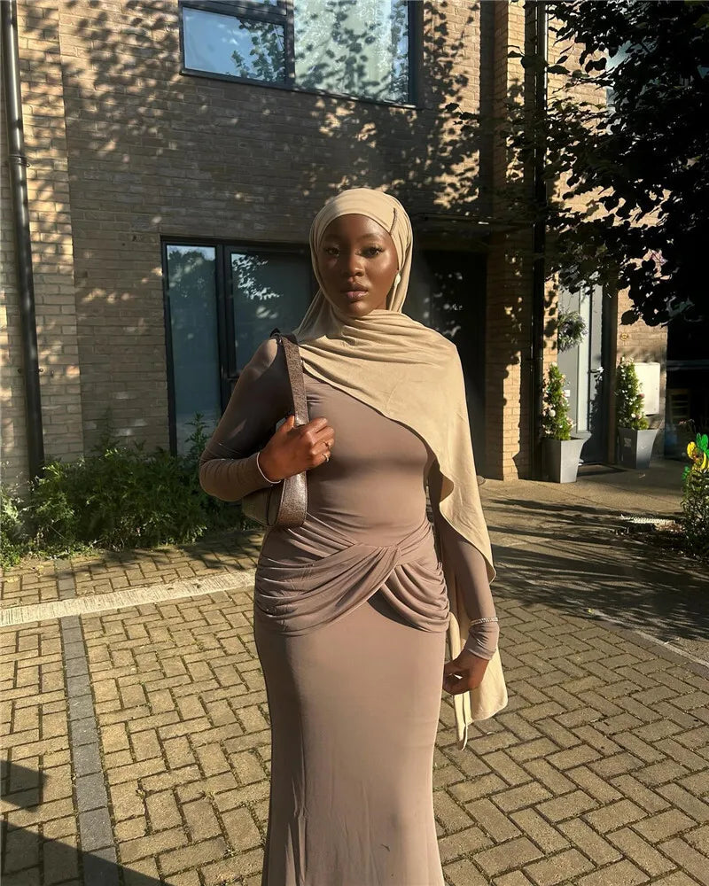 שמלת מקסי צנועה בעיצוב קיפולים - נויה