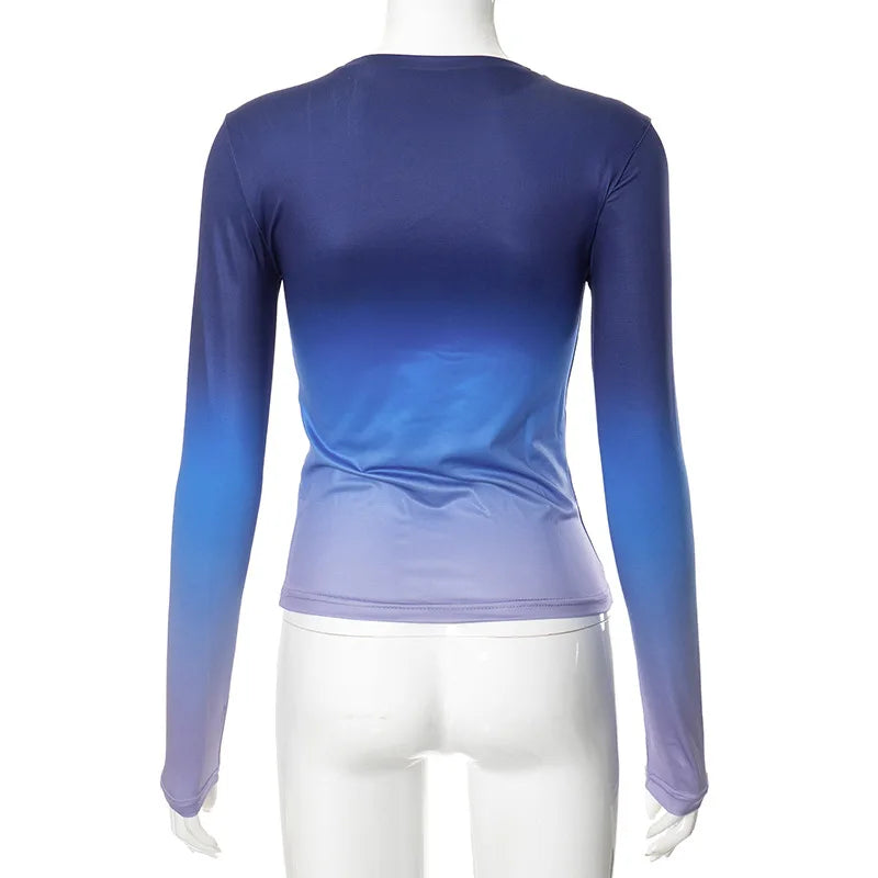 חולצת סתיו דקה שרוולים ארוכים בעיצוב אומברה צבעים - סייאנה