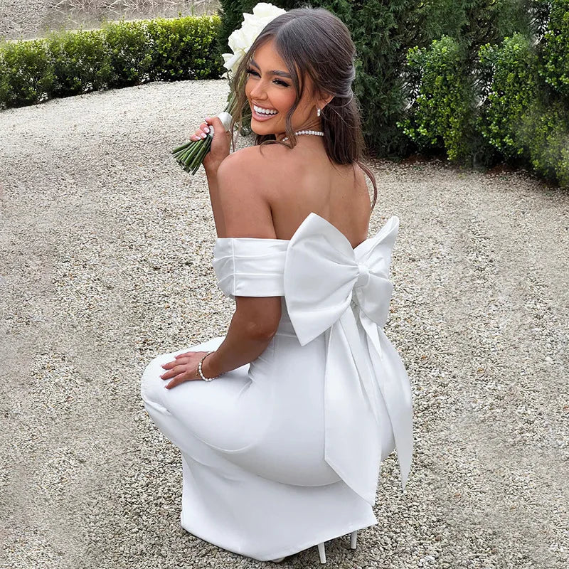 שמלת מקסי כתפיים חשופות בעיטור פפיון בגב - סיסיליה