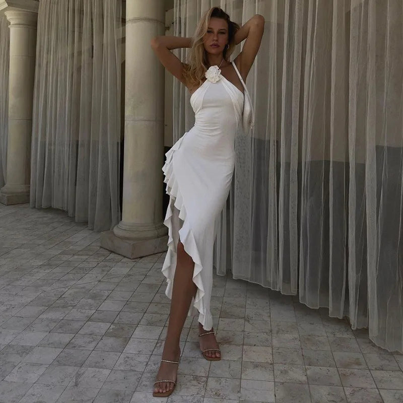 שמלת מקסי אסימטרית מלמלה בעיטור פרח - סלין