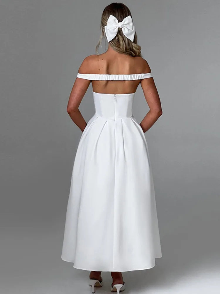 שמלת מקסי בגזרת A כתפיים חשופות גב פתוח - אל