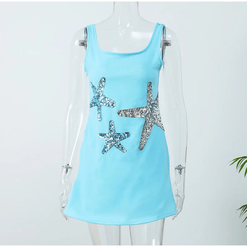 שמלת מיני בעיטור כוכבי ים פייטים - Daisy