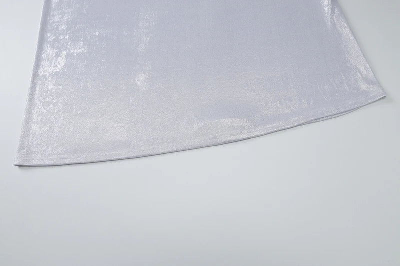 שמלת מקסי בד מטאלי מבריק מנצנץ בעיצוב כיווצים - אנדרסון