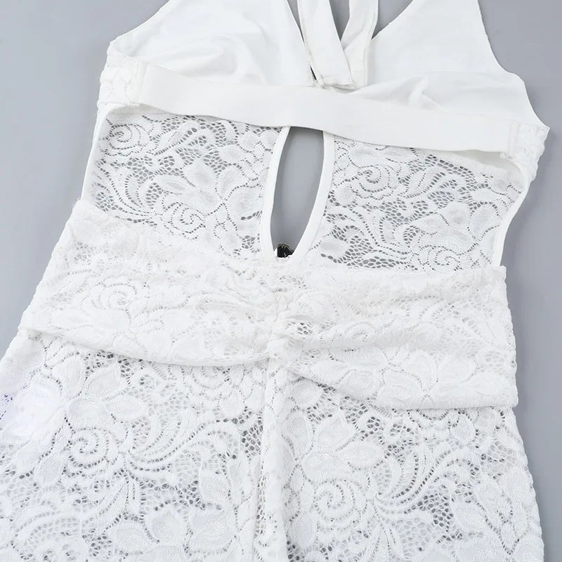 אוברול תחרה מכנסיים ארוכים בעיצוב גב פתוח בעיטור אבזמים - ברייטון