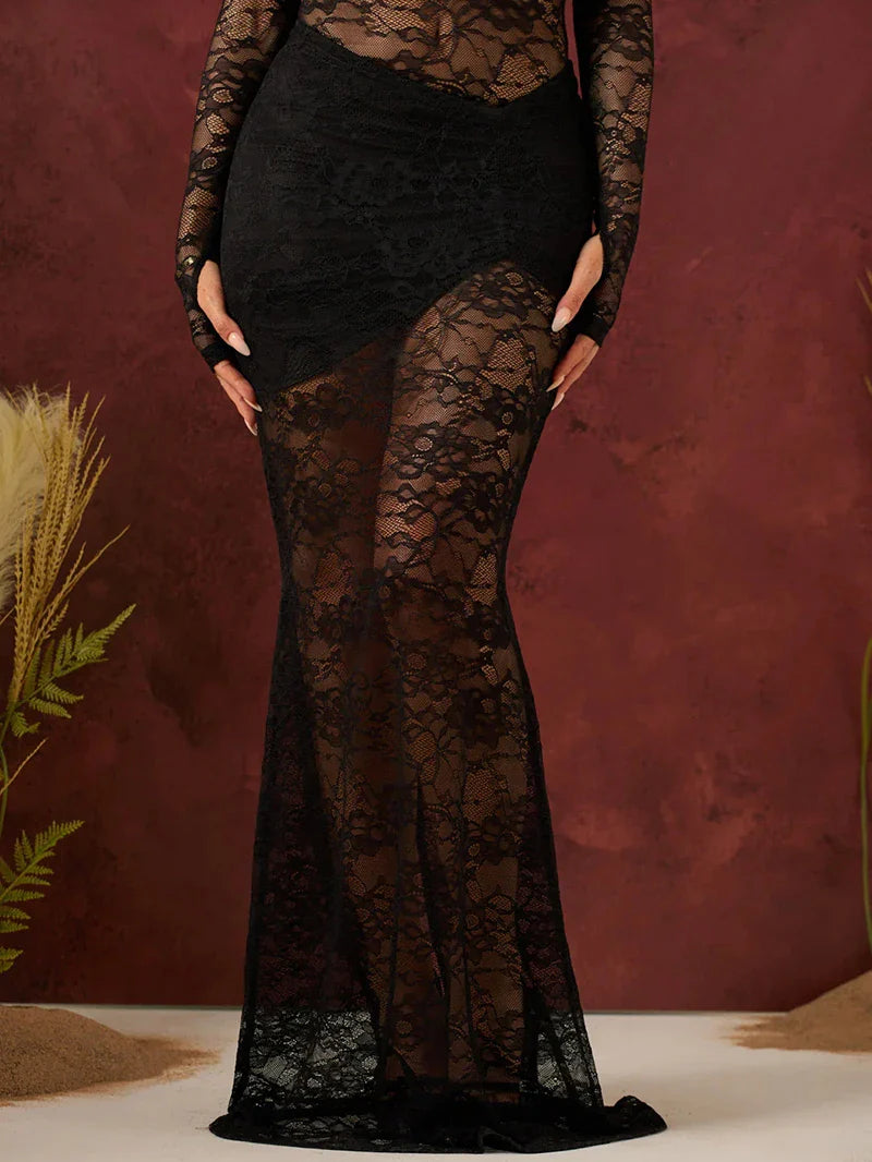 סט שני חלקים תחרה בגד גוף וחצאית מקסי - אנג'ליקה