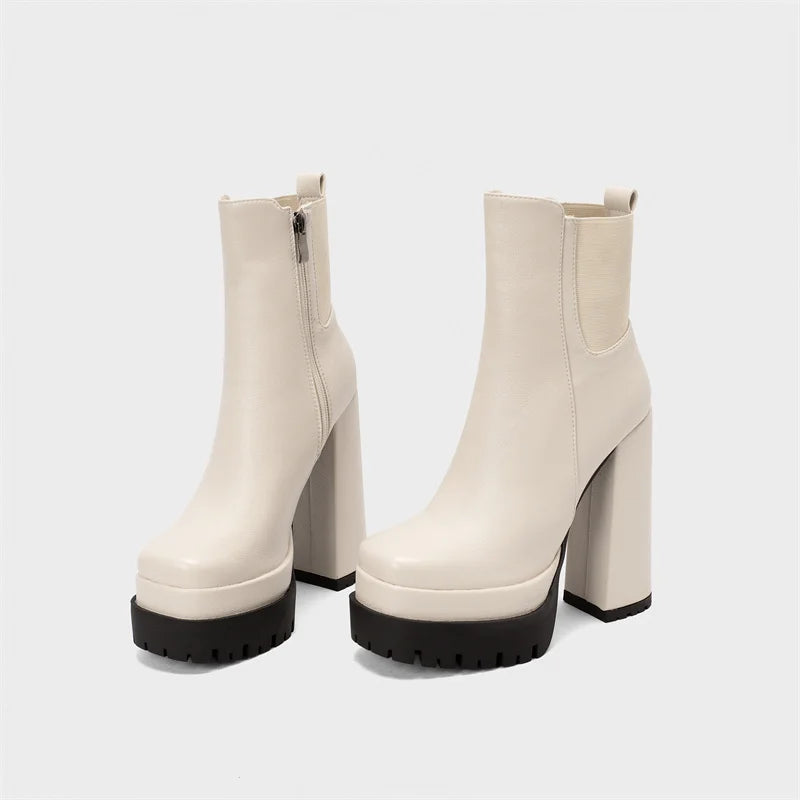 מגפי עקב פלטפורמה דמוי עור - שר