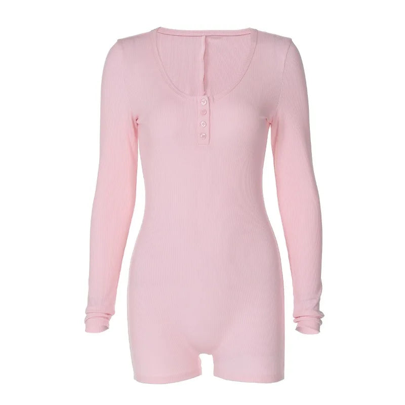 אוברול חלק אחד סרוג בעיטור כפתורים - Lauren