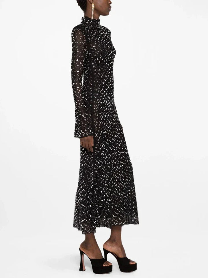 Luxurious maxi evening dress with sparkling diamond embellishment and turtleneck - Emerson