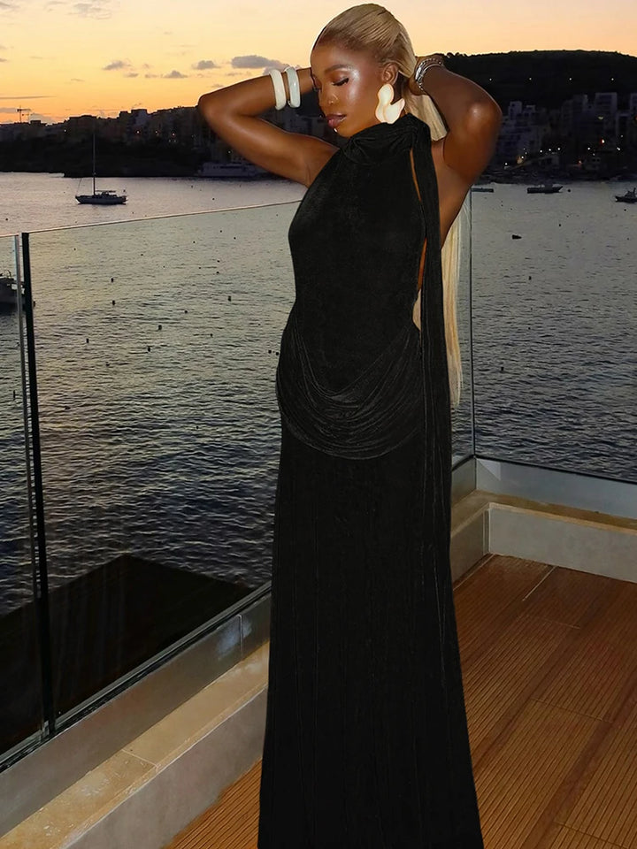 Open-back velvet maxi dress with pleats - Ciara