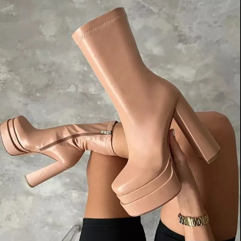 מגפי עקב פלטפורמה דמוי עור - קימי