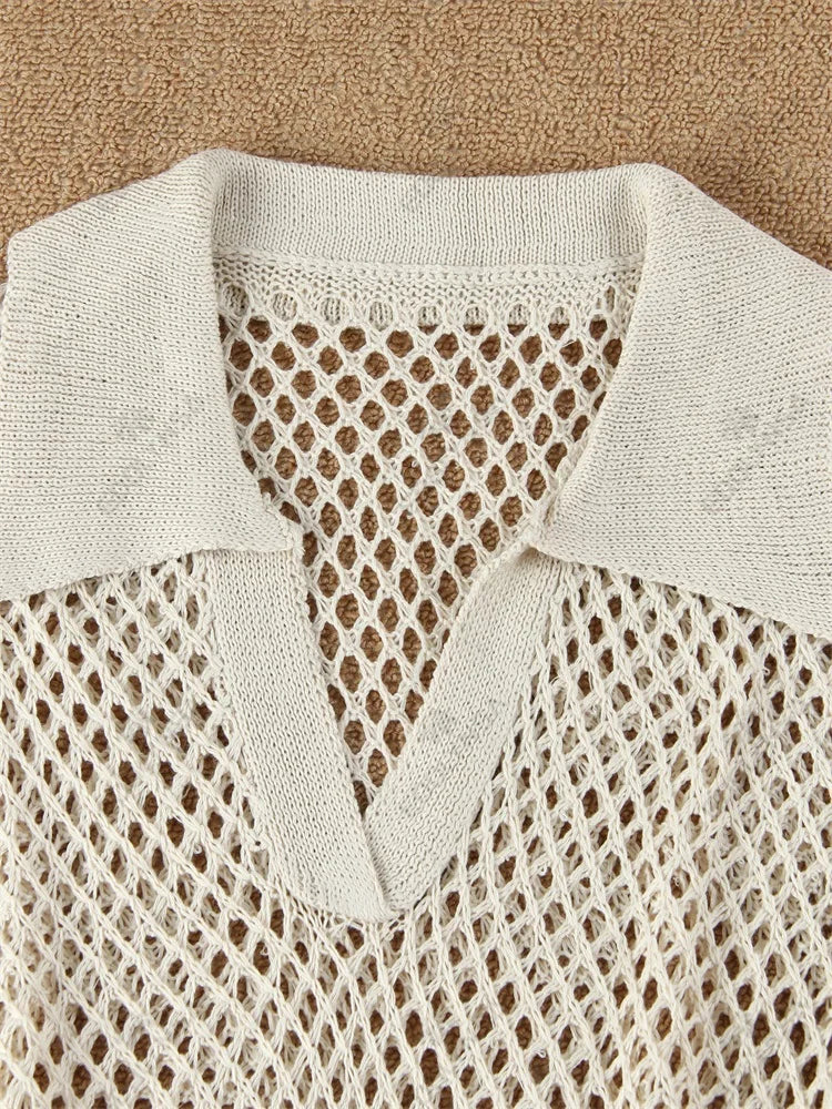 שמלת מיני חוף רשת בעיצוב צווארון פולו - Indie