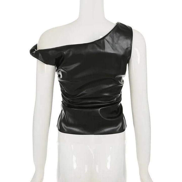 Faux leather top with asymmetrical design - Kami