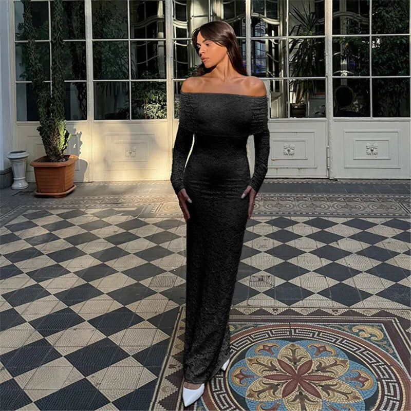 שמלת מקסי תחרה כתפיים חשופות - איליה