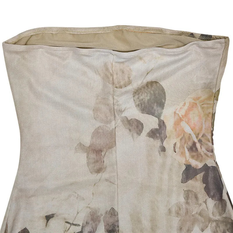 שמלת מקסי סטרפלס בעיטור הדפס פרחוני וינטג' - מאליה