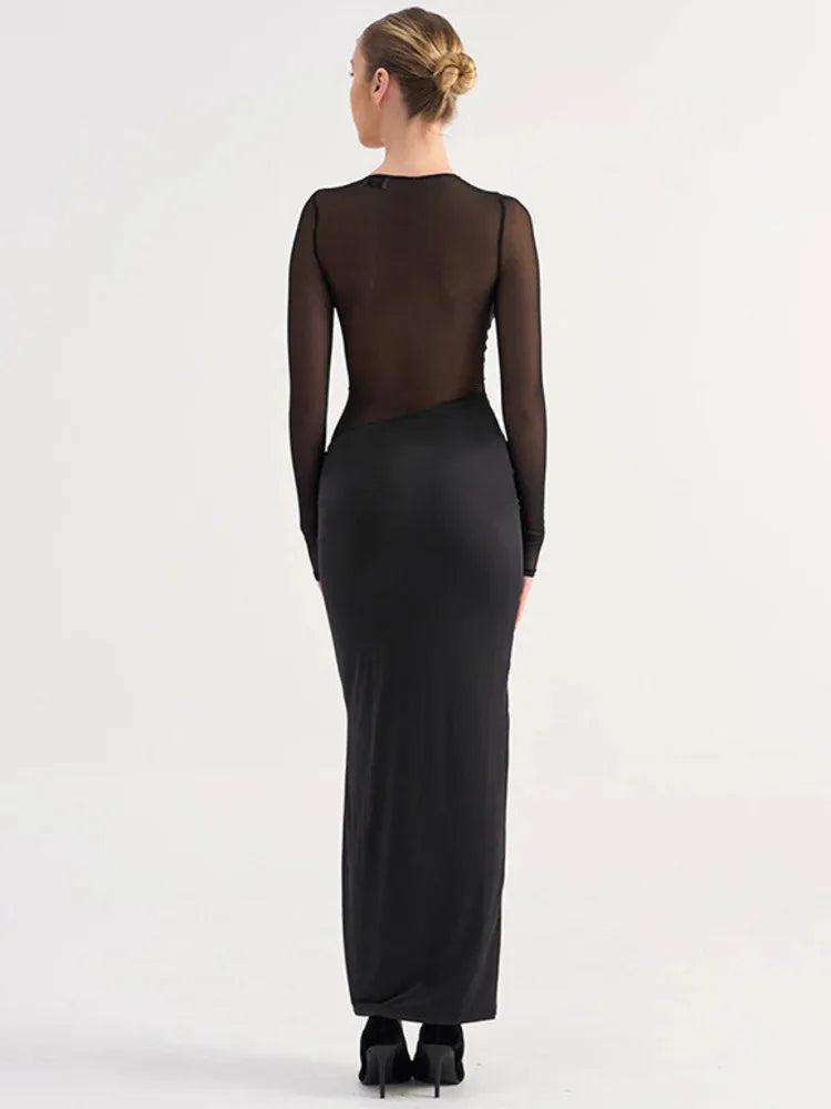 שמלת מקסי בעיצוב קיפולים ורשת - מינה