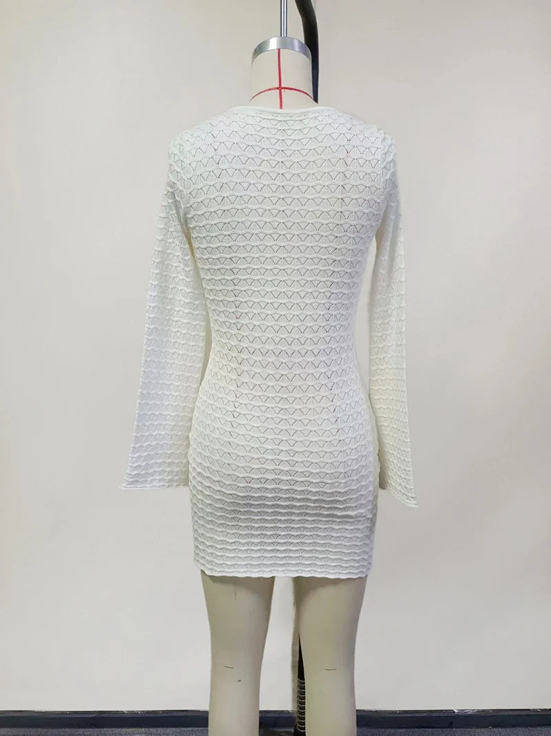 שמלת חוף מיני סרוגה בעיטור חרוזי עץ - Marisol