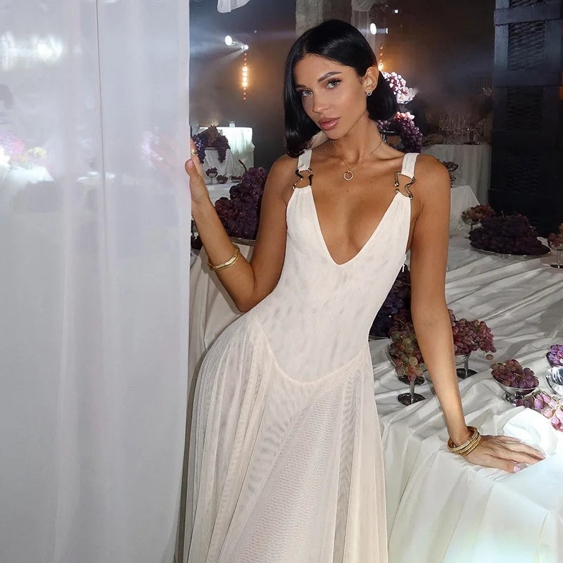 שמלת מקסי שיפון בעיטור אבזמים בכתפיות - מריה