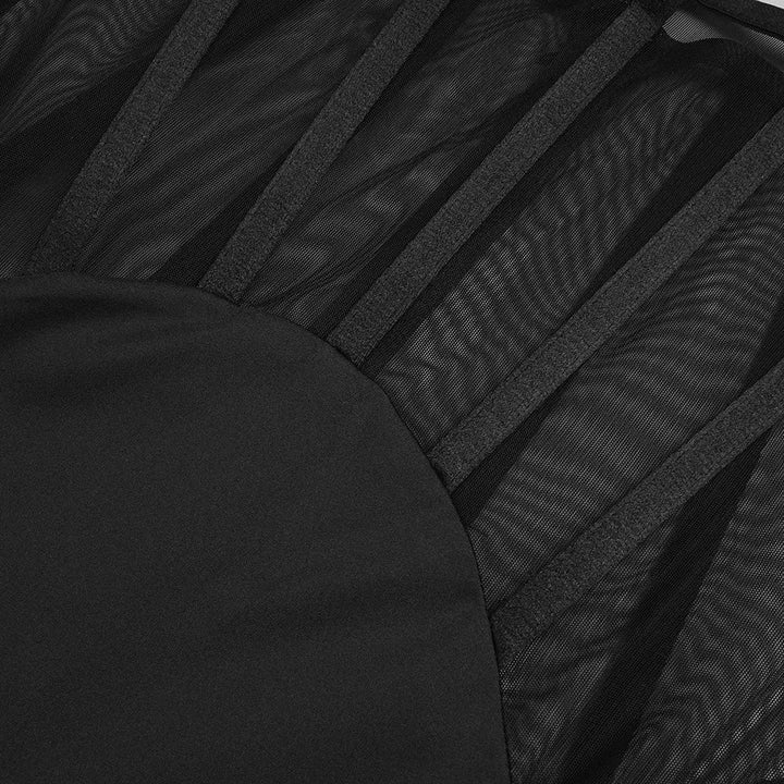 Maxi dress with a slit design and a mesh bodice with a diamond buckle - AMOR