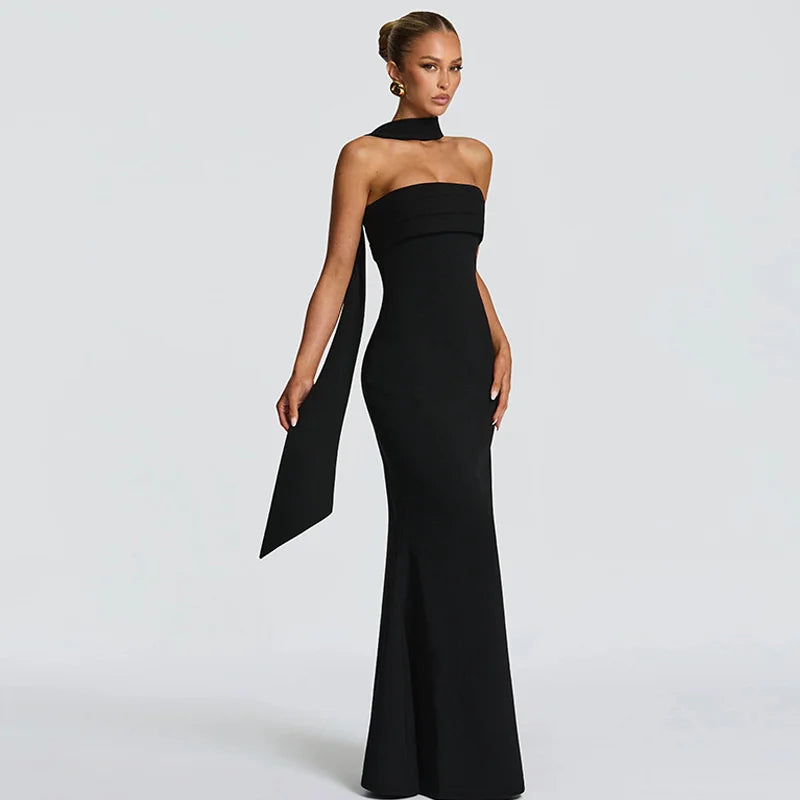 Strapless maxi dress with scarf decoration - MAROM