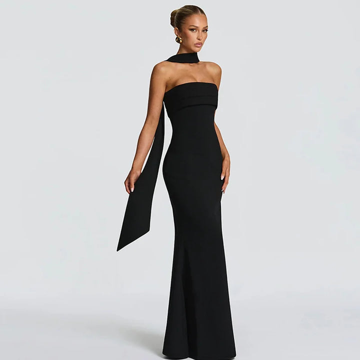 Strapless maxi dress with scarf decoration - MAROM