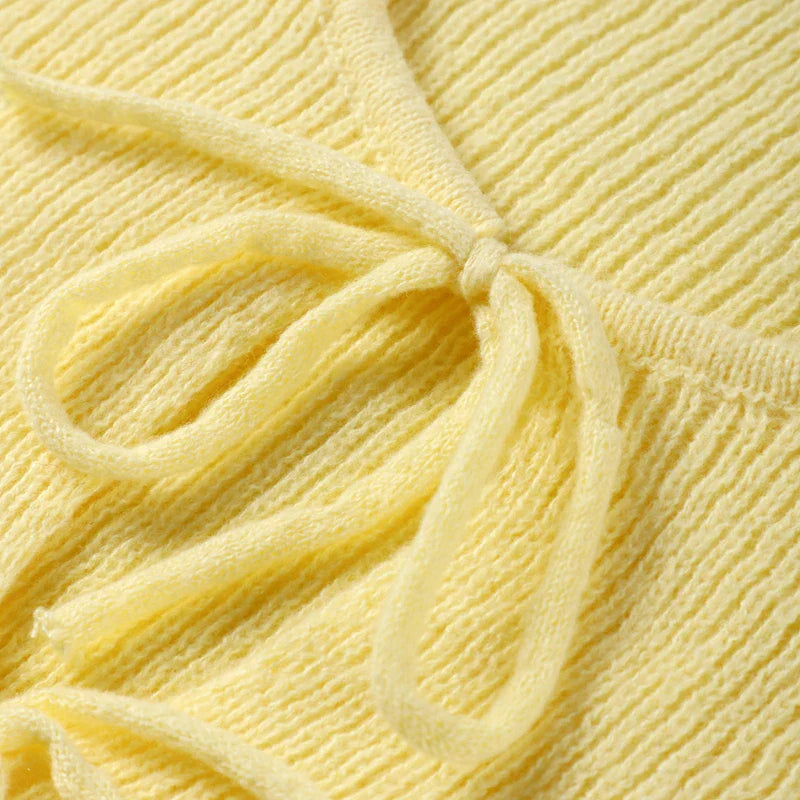 סט שני חלקים סרוג חצאית מקסי וחולצת קשירות - ימית