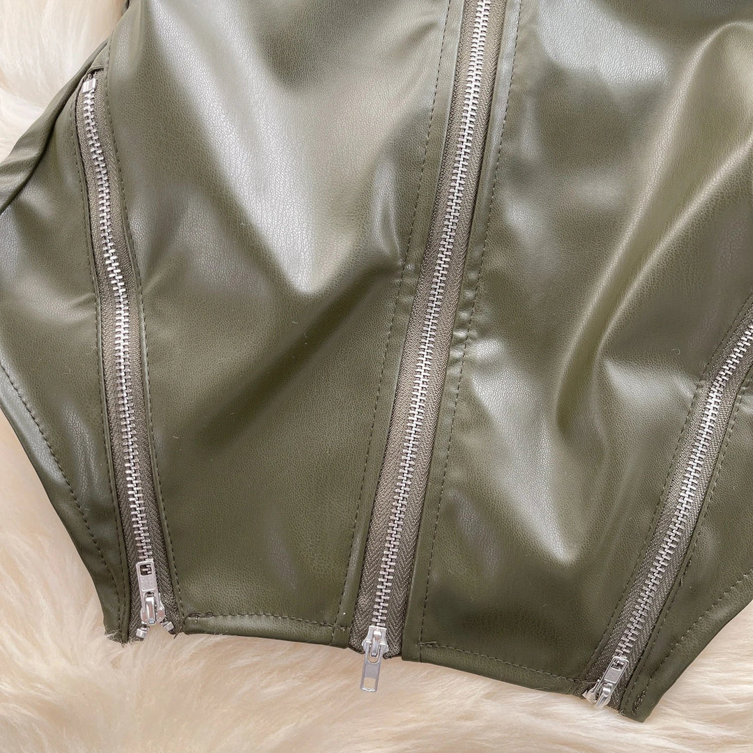 Strapless leatherette corset with front zipper closure - Carter