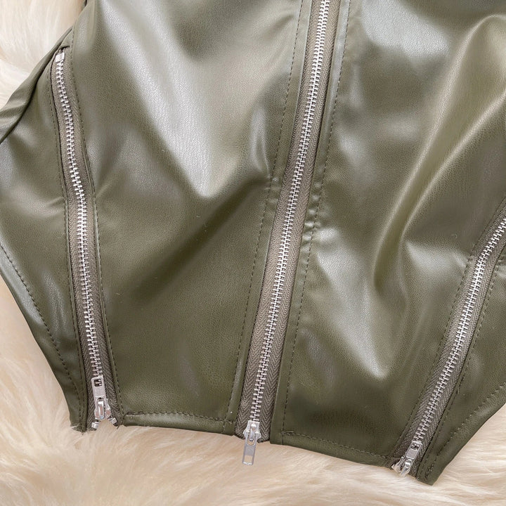 Strapless leatherette corset with front zipper closure - Carter