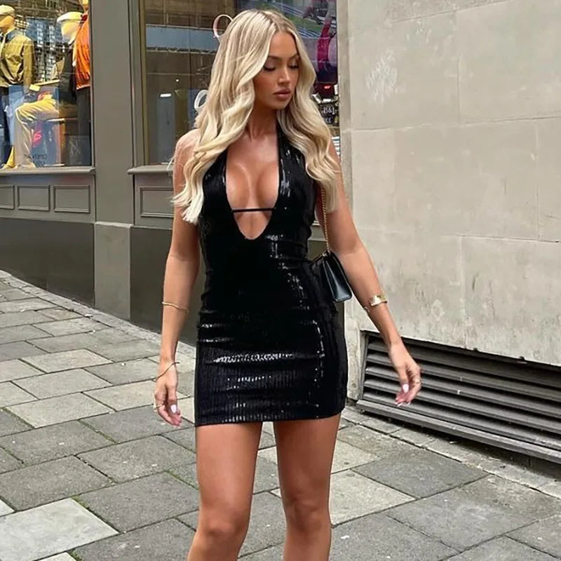 שמלת מיני פייטים צמודה גב פתוח - טייארה