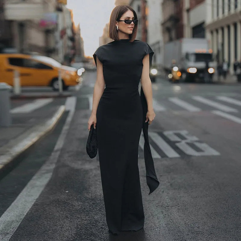 שמלת ערב מקסי אלגנטית גב פתוח בעיטור שובלים - עטרת