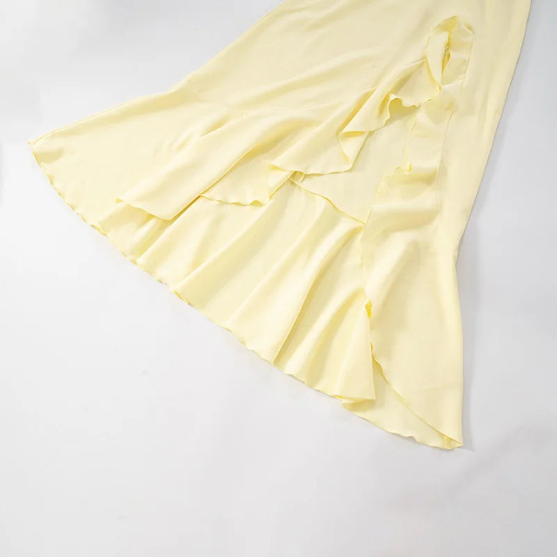 שמלת מקסי סטרפלס מלמלה בעיטור שסע קשירה בגב - ריקה