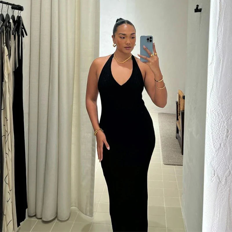 שמלת מקסי סרוגה גב פתוח - סול