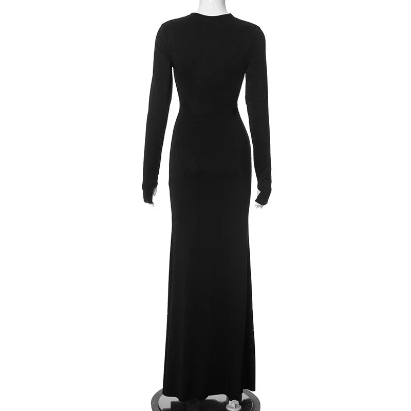 שמלת מקסי מחשוף V עמוק בעיטור פרפר זהב - מריפוסה