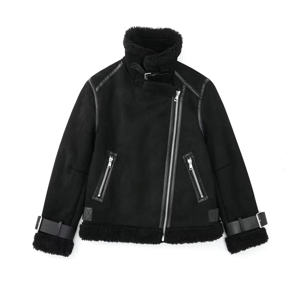 מעיל עור פרווה פנימית בעיצוב אוברסייז - קאיה