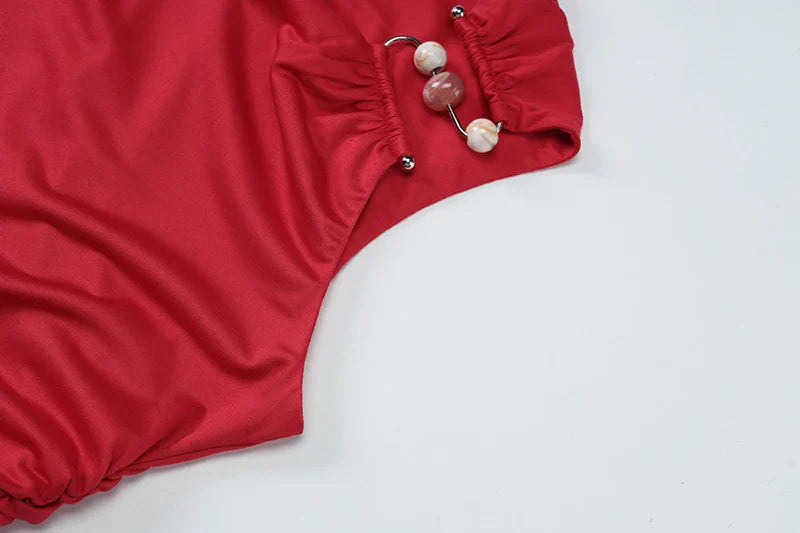 טופ גופיה כתפיה אחת בעיטור אבזם חרוזים - קני