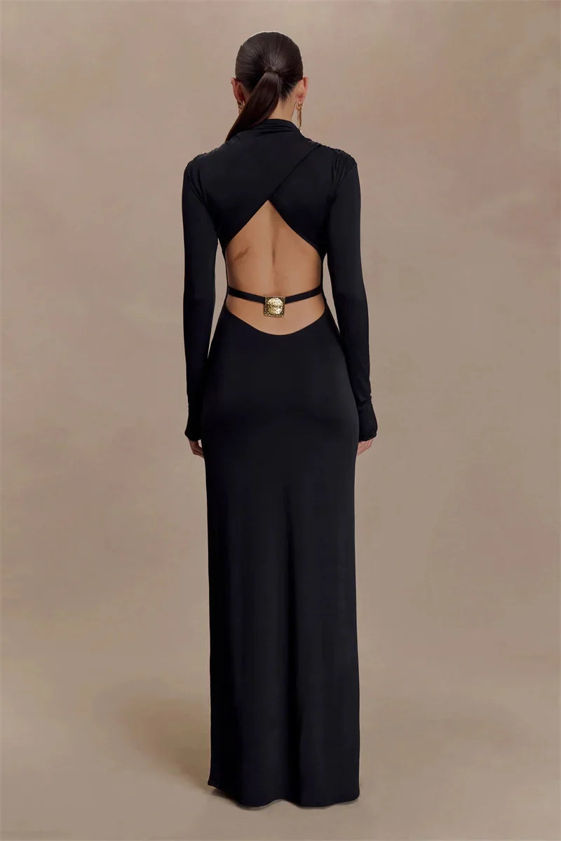 Open back maxi dress with buckle decoration - TAHIL