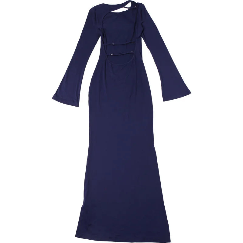 שמלת מקסי גב פתוח שרוולי פעמון - בלוברי