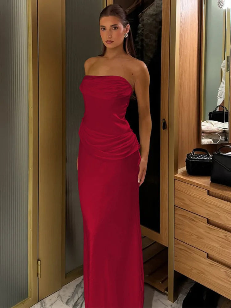 שמלת מקסי סטרפלס בעיצוב קיפולים - נסיה