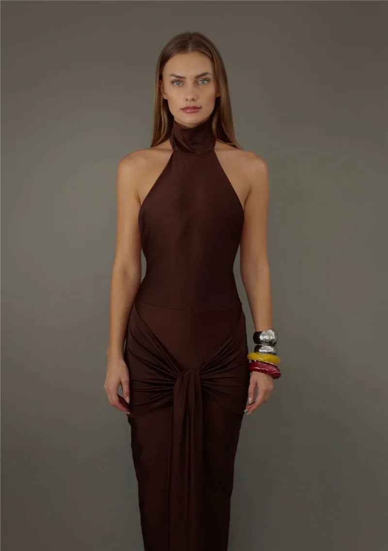 שמלת מקסי צווארון גולף גב פתוח - LINA