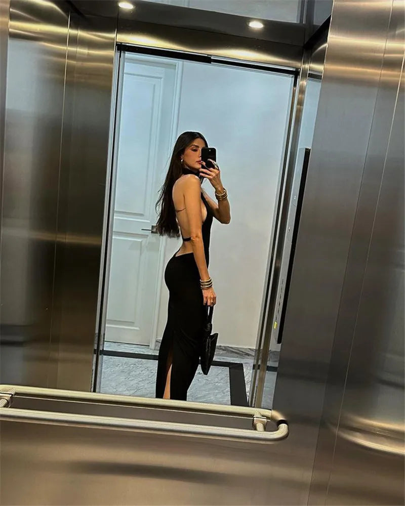 שמלת מקסי צווארון גולף גב פתוח - LINA