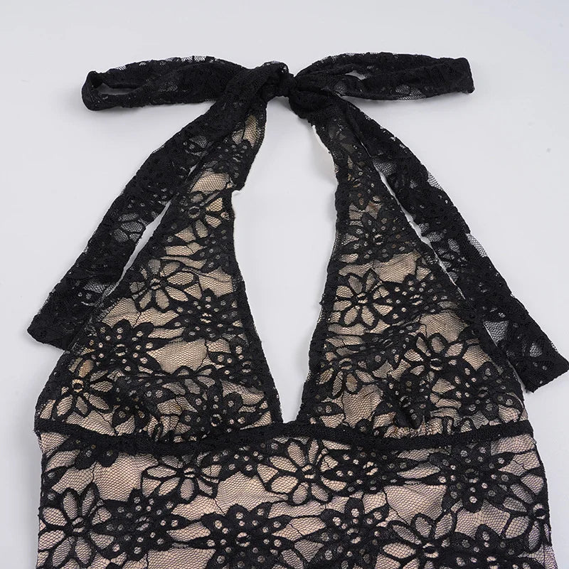 Pleated mini dress in lace bodysuit design - LISS