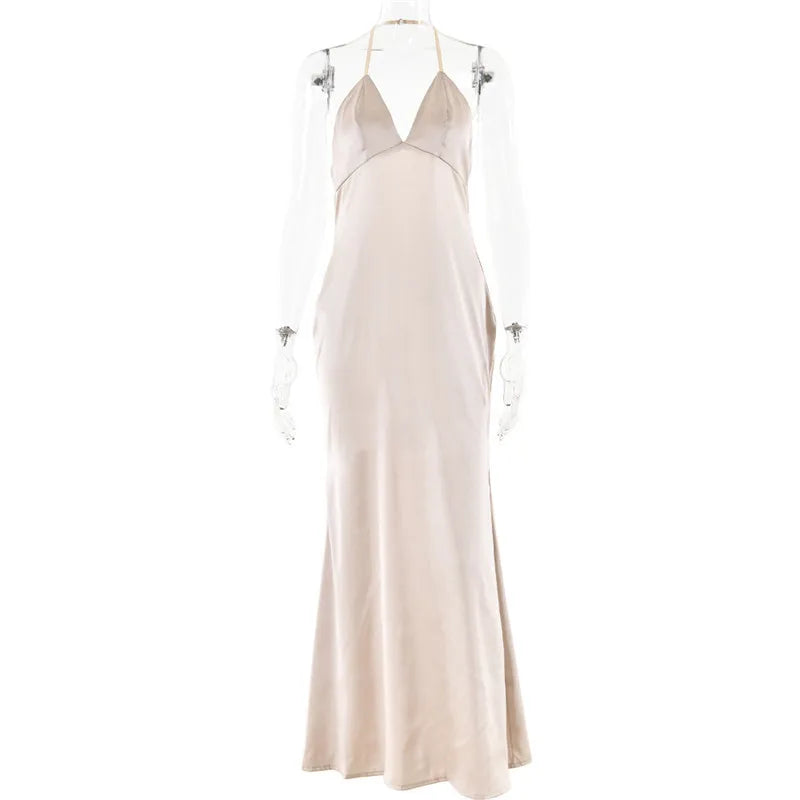 שמלת מקסי סאטן מחשוף V בגזרת בת ים - נטליה