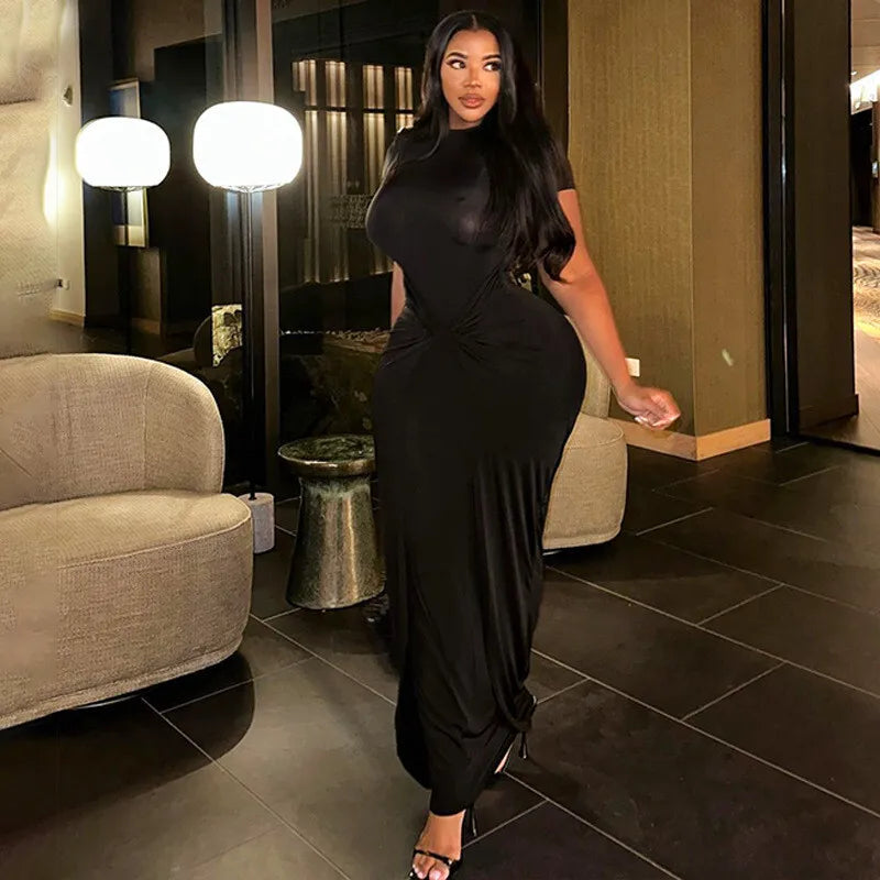 שמלת מקסי כיווצים בעיצוב קרוס - שיילה