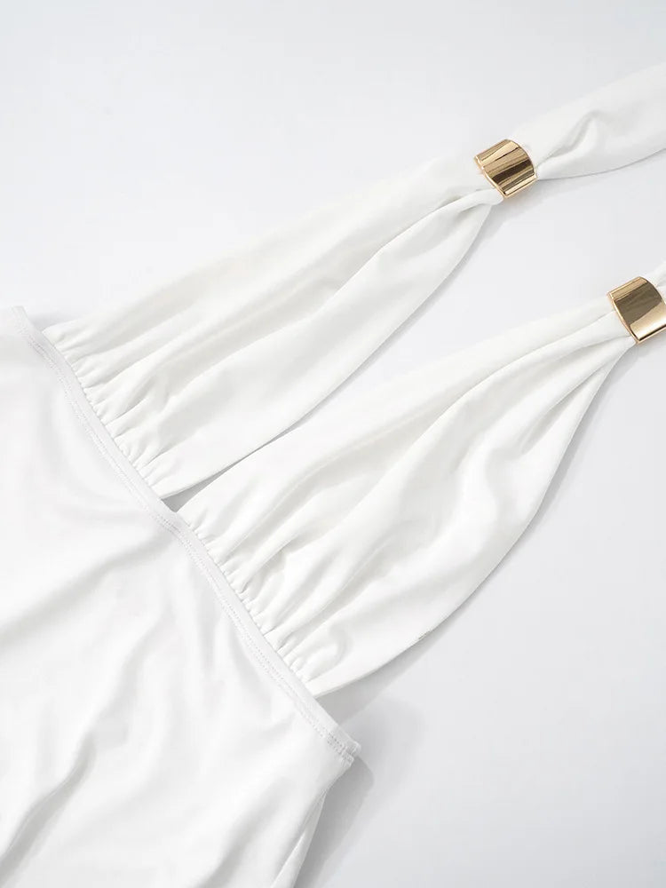 שמלת מקסי בוהו בעיצוב קשירות בעיטור אבזמי זהב - מיכאלה