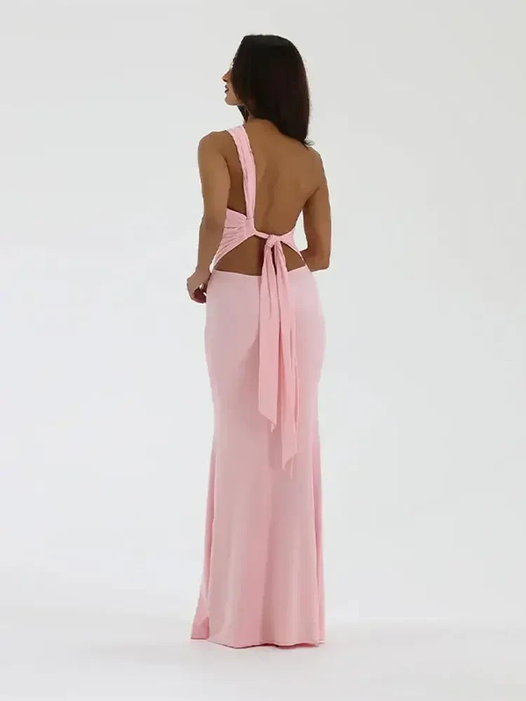 שמלת מקסי קשירה בגב - BABY PINK