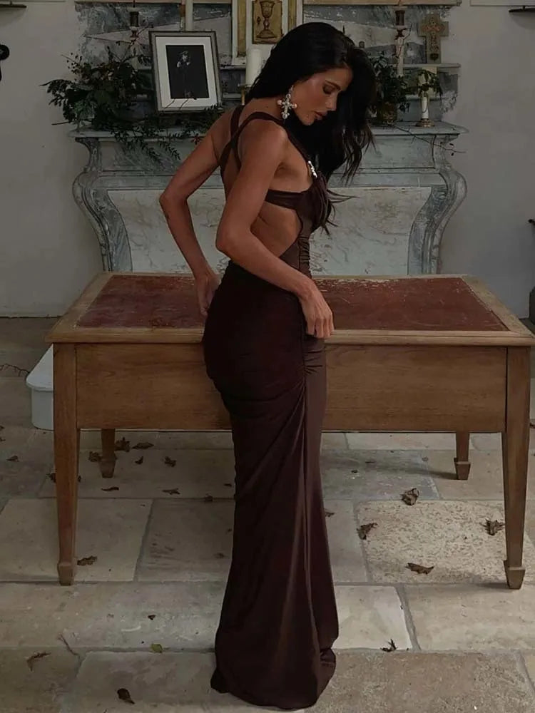 שמלת מקסי גב פתוח בעיטור אבזמים בכתפיות - גרייס